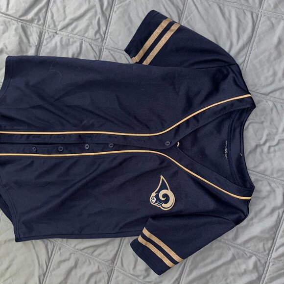 Blue Gold Rams Button Up Jersey Womens Medium Short Sleeve - Picture 4 of 8